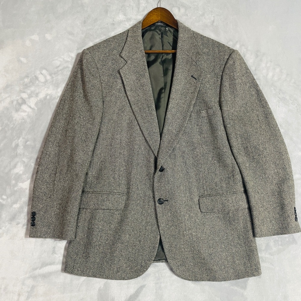 Towncraft Blazer Mens 44R Grey Herringbone Tweed Wool Two Button Sport Coat